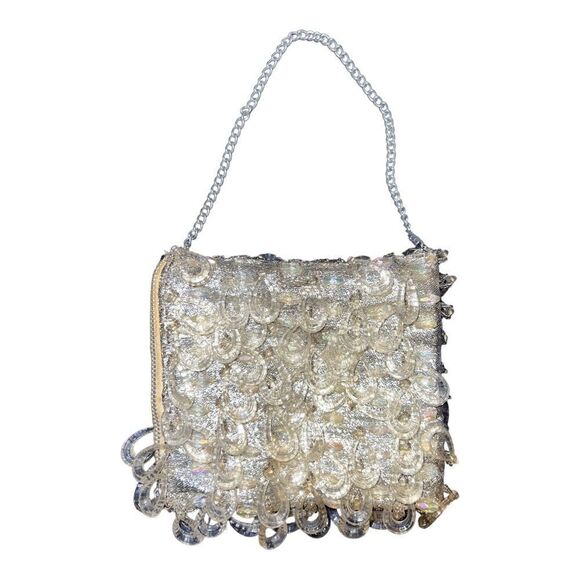 Vintage Silver Lame Beaded Evening Bag Purse Made in Hong Kong - Picture 1 of 5